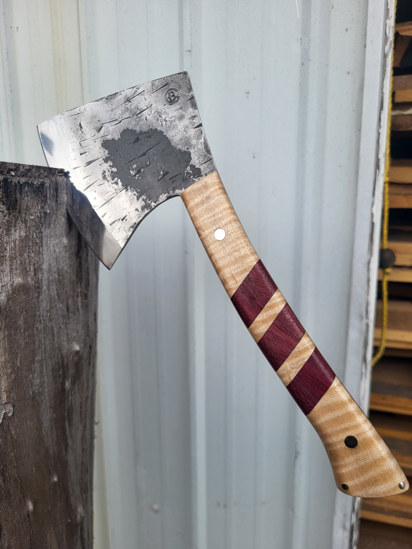 Woodsman Hatchet in Curly Maple/Purpleheart